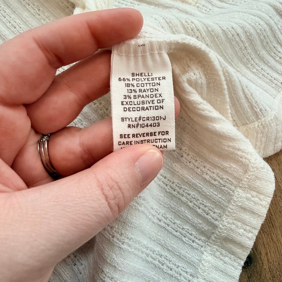 NWT BLU PEPPER Cream Ribbed Open Front Cardigan with Lace Trim Pockets Medium - Picture 6 of 7